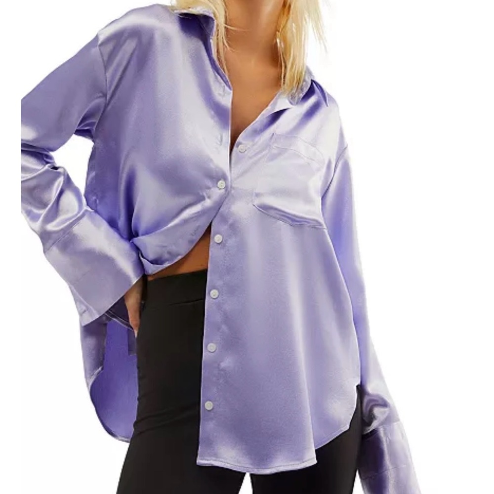 Free People Shooting for the Moon Button-Up Shirt Lavender Sz XS NWT
